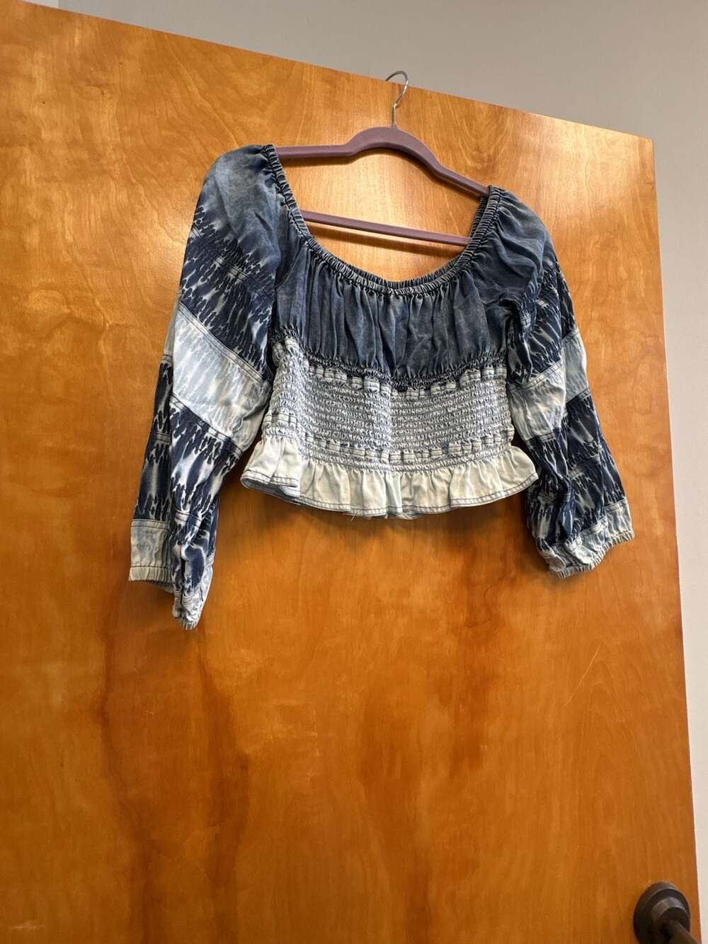 Pilcro Anthropologie Smocked Chambray Off-The-Shoulder Peasant Top - Picture 5 of 6